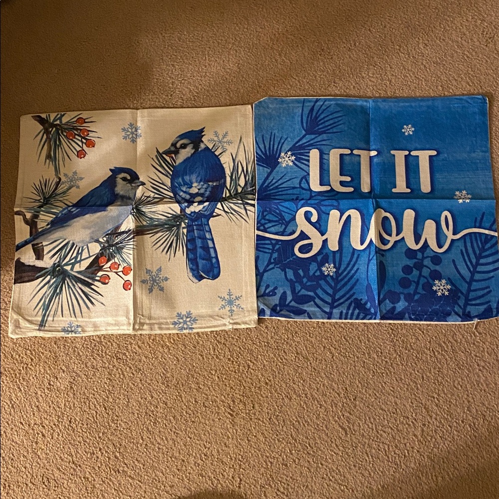 Blue Jay Winter Holiday Canvas Pillow Cover 17x 17 inches Set of 2 NIP